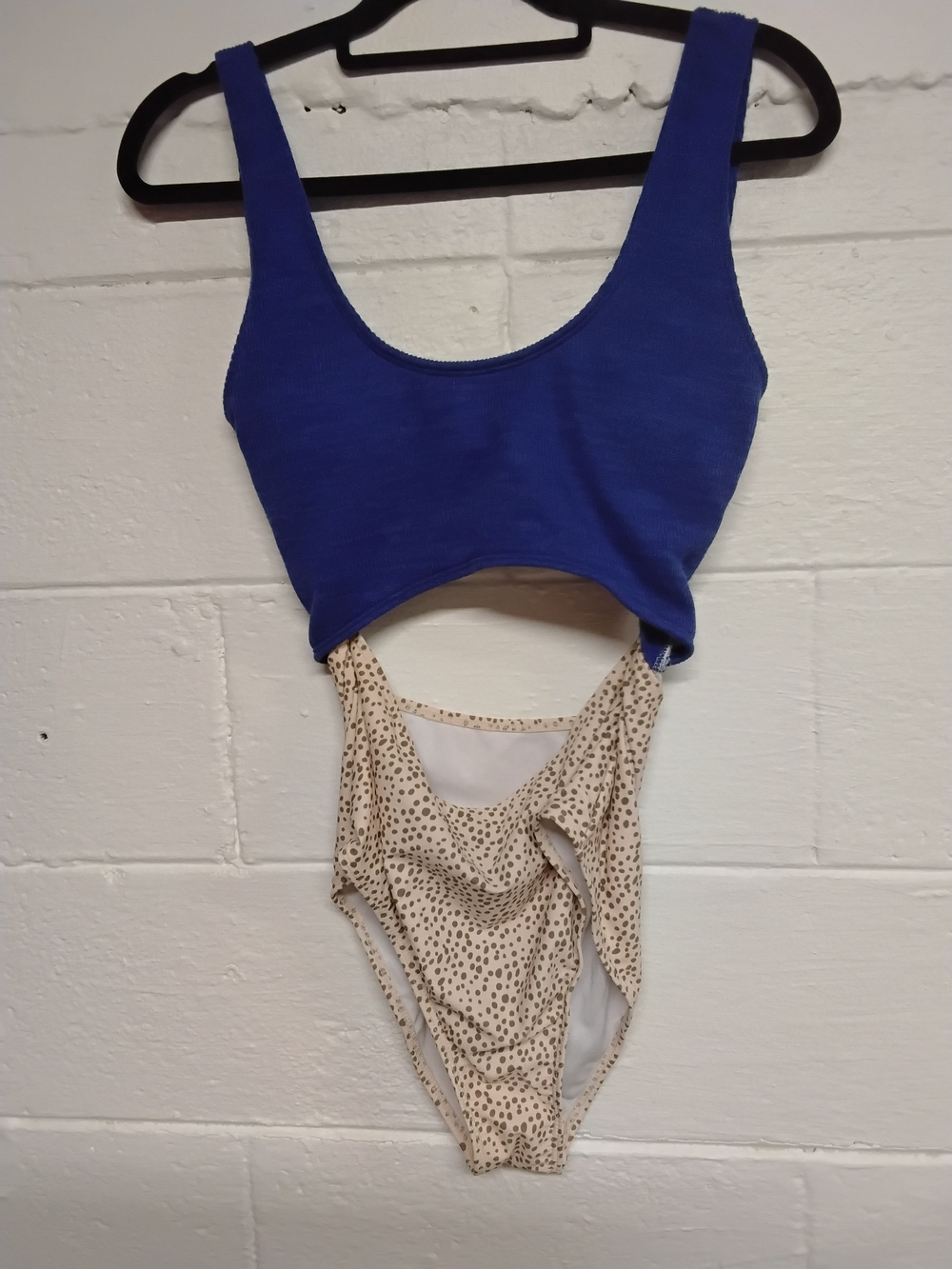 SHEIN Blue and Beige Cutout One-Piece Swimsuit